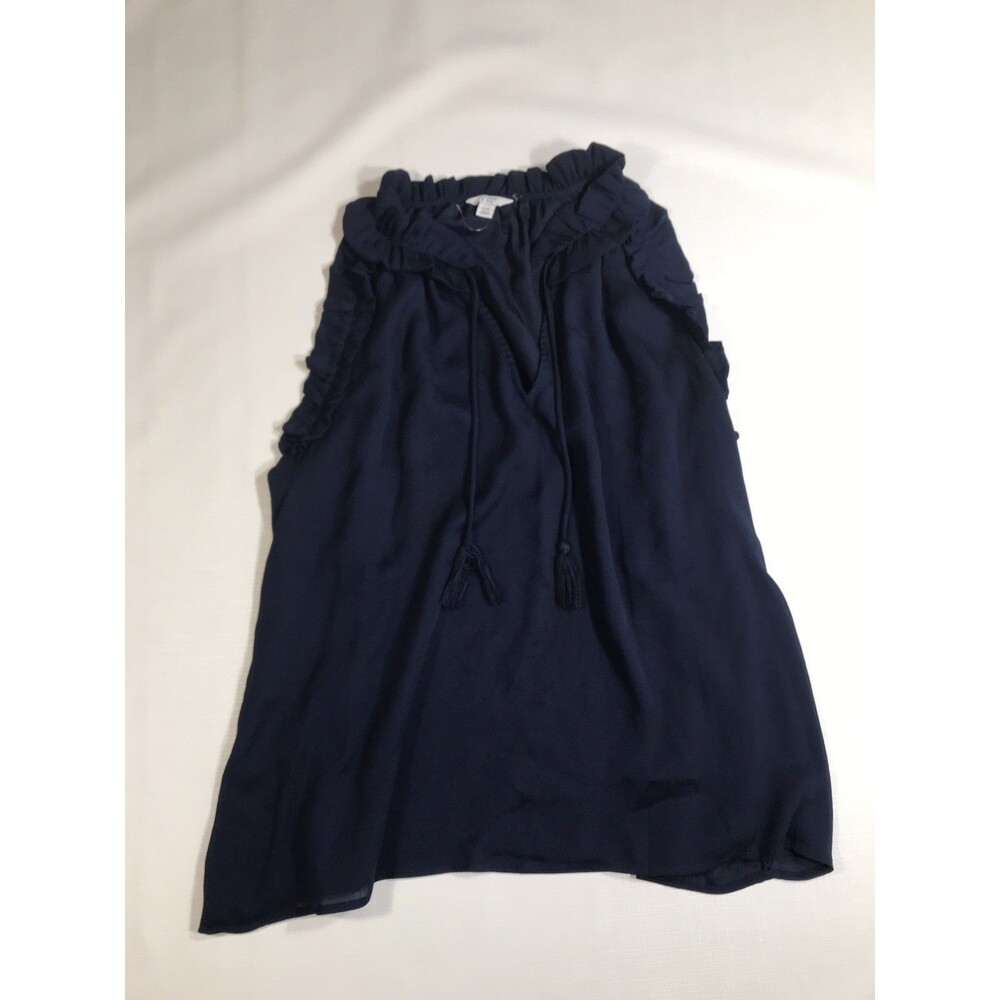 Crown & Ivy Blouse Women's Xxl Navy Blue V-Neck Tank Top Ruffle